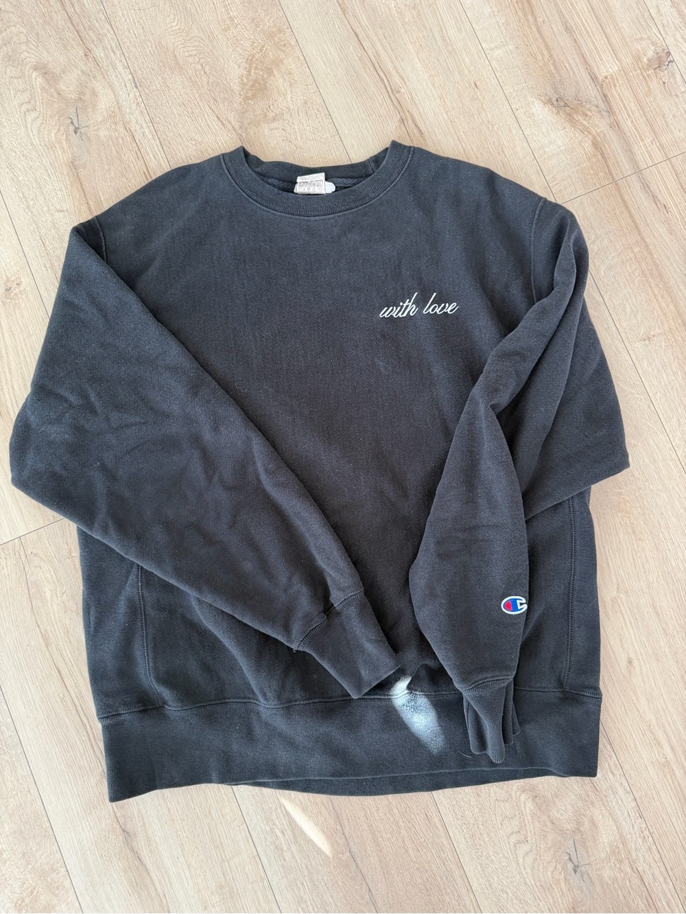 Champion Black Crewneck Sweatshirt with "with love" Script